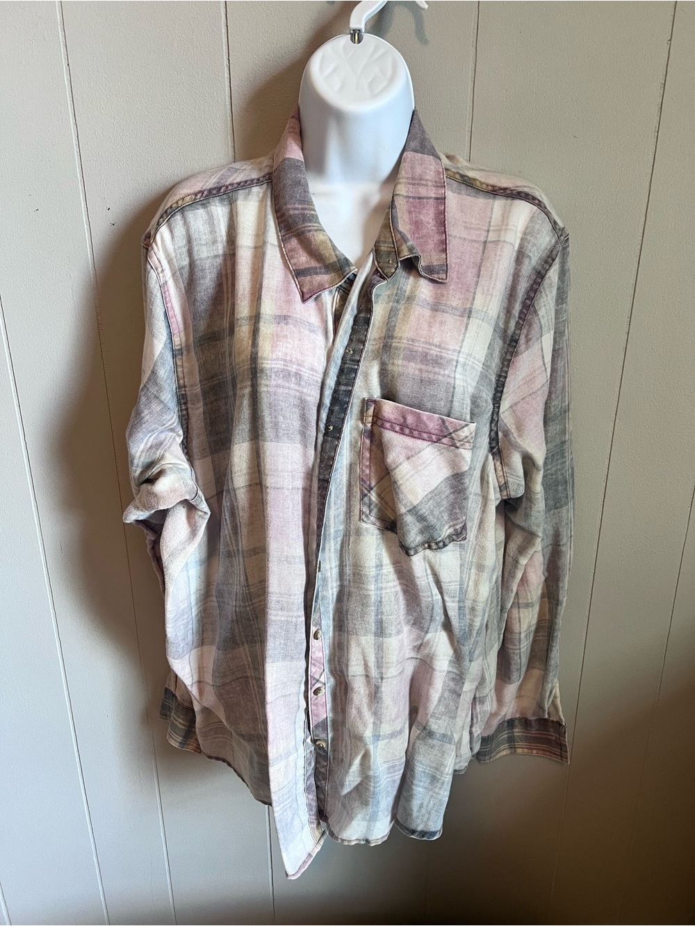 Maurices Women’s Plaid Button-Down Shirt in Pink and Gray